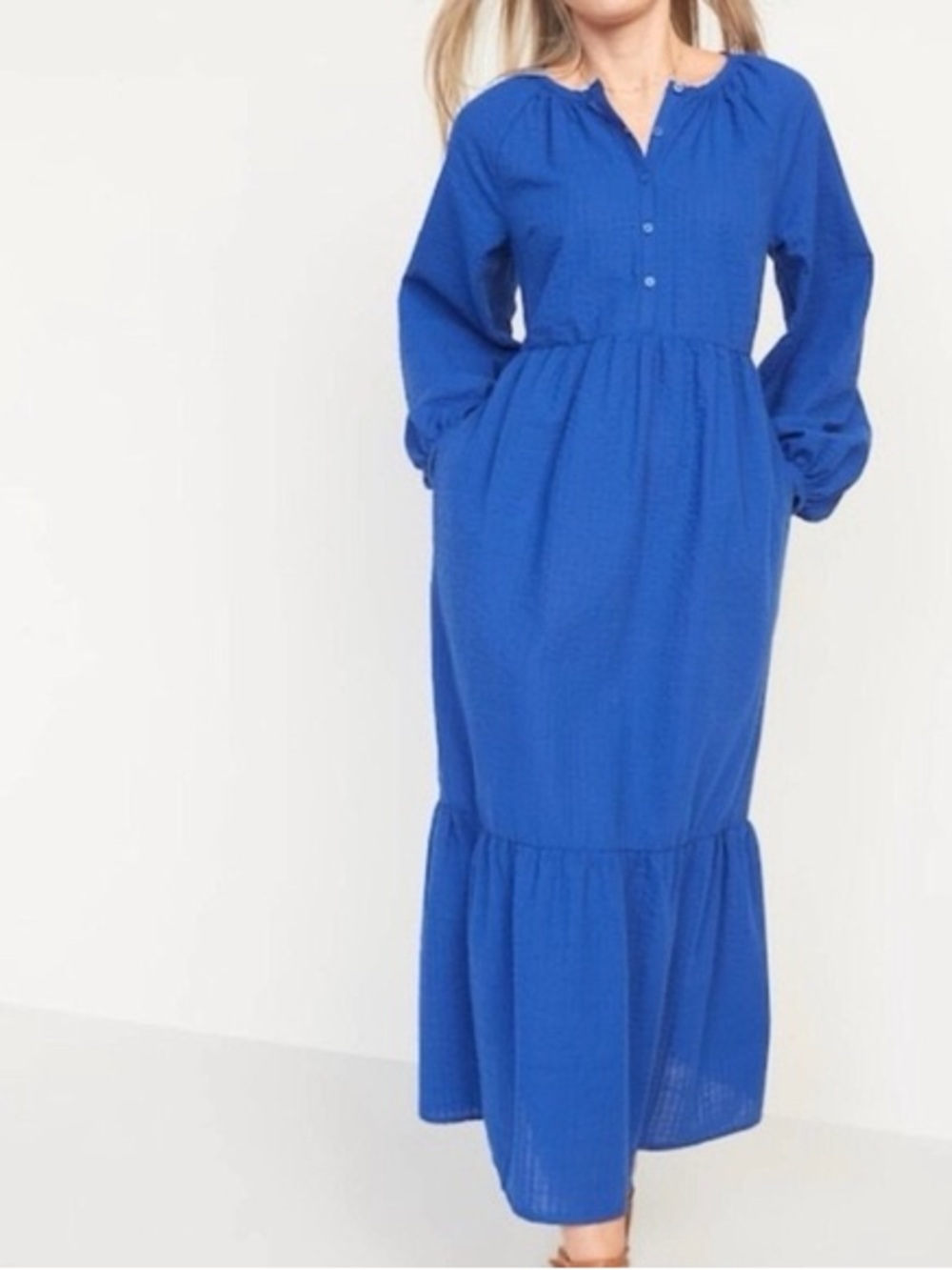 Old Navy Royal Blue Long Sleeve Tiered Maxi Dress - Picture 3 of 5